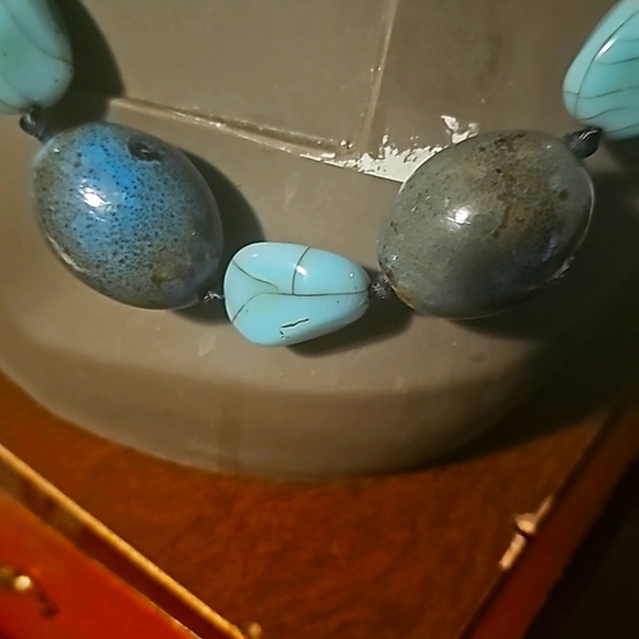 Vintage Chucky Navajo Natural Green/Blue Turquoise & Silpada Gemstone Necklace - Picture 2 of 7